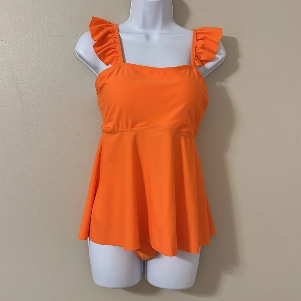 Kate Kasin Women’s 2-Piece Orange Tankini Swimsuit Sz Medium NWT Resortwear Chic - Picture 4 of 15
